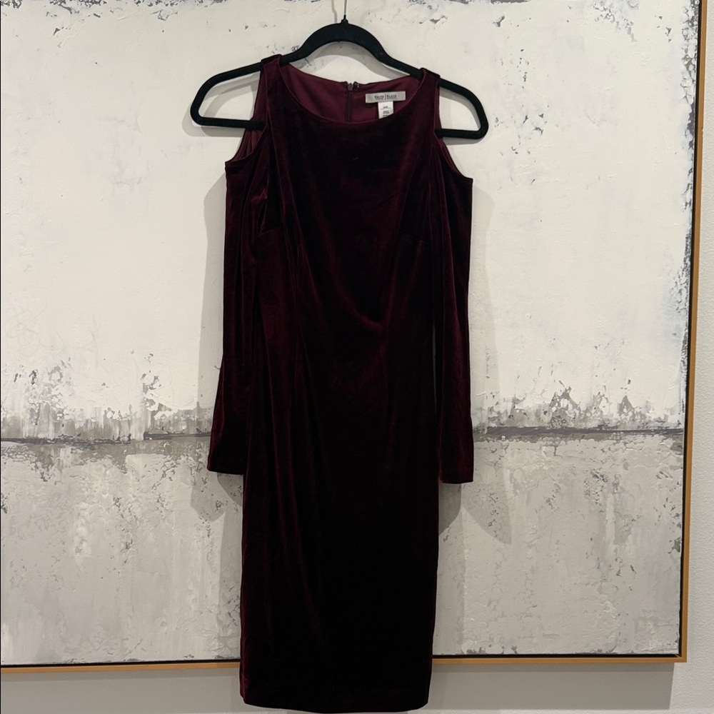 White House Black Market Burgundy Velvet Long Sleeve Dress